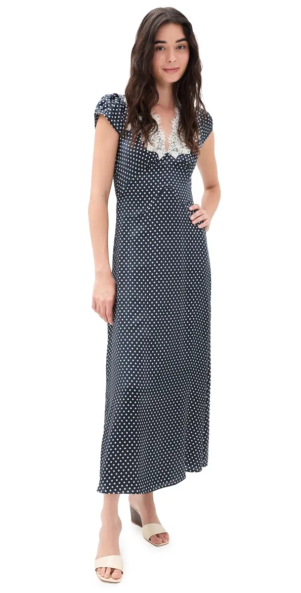 o.p.t o. p.t Kasey Silk Midi Dress Midnight Polka Dot | Image 1 o.p.t o. p.t Kasey Silk Midi Dress Midnight Polka Dot | Image 1