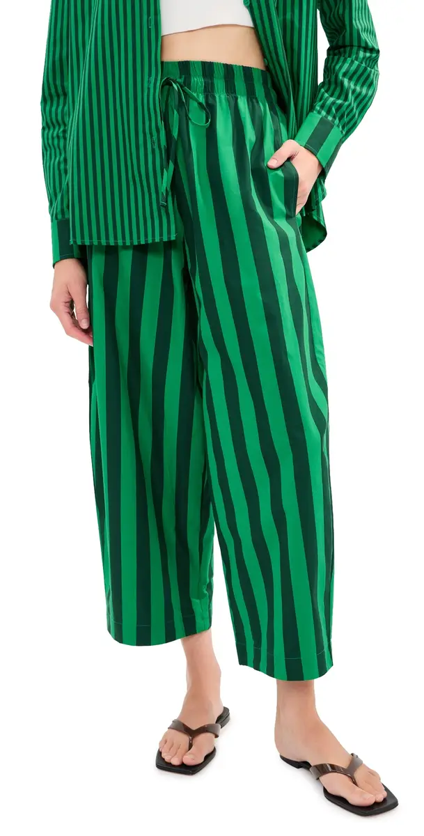 LE BOP Marcella Barrel Pants Green/Dark Green tripe | Image 1 LE BOP Marcella Barrel Pants Green/Dark Green tripe | Image 1