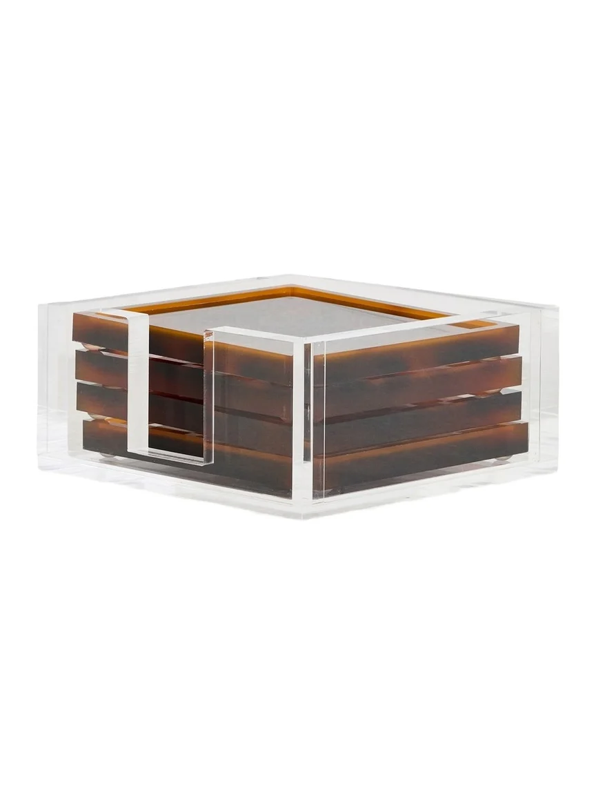 Tizo Design Lucite Tortoise Coasters and Holder Tortoise