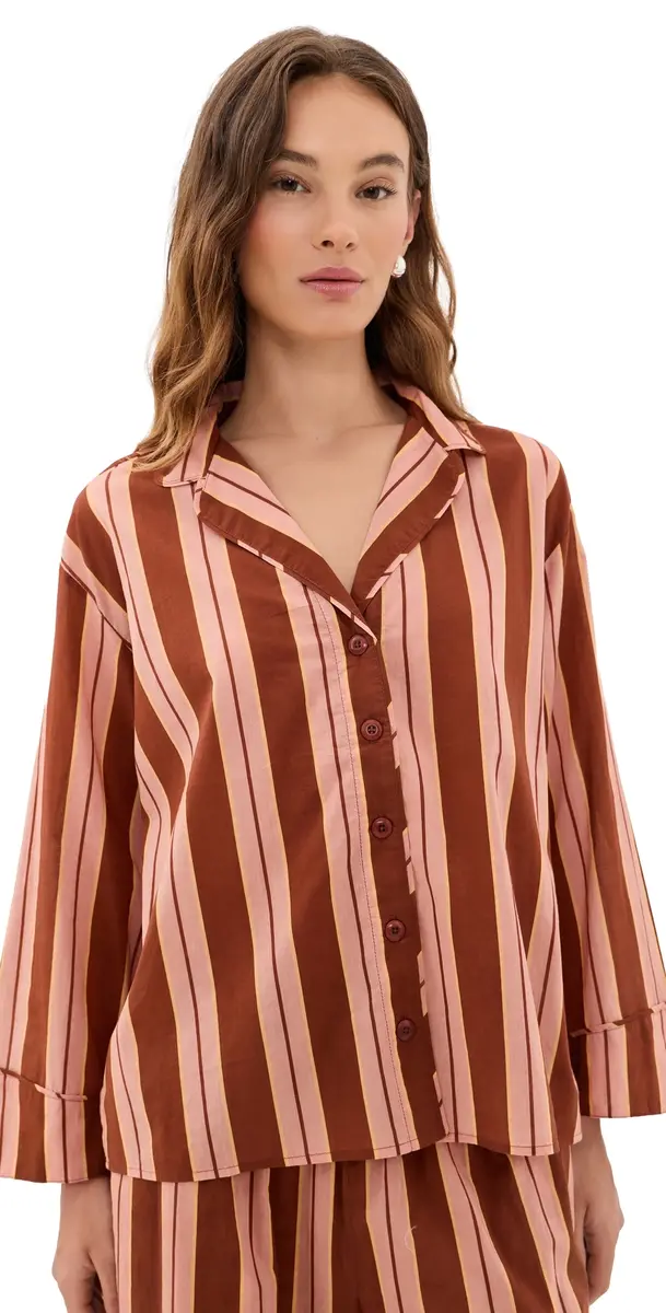The Great. The Pajama Shirt Ganache Stripe | Image 1 The Great. The Pajama Shirt Ganache Stripe | Image 1