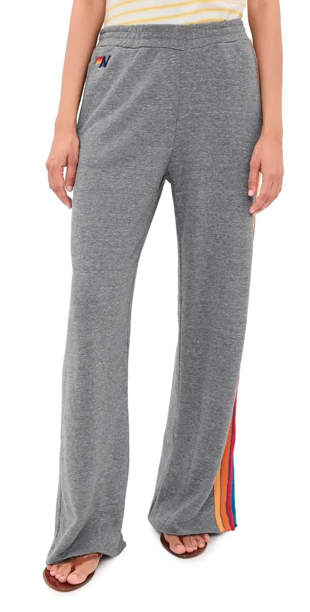 Aviator Nation 5 tripe Wide Leg Sweatpants Heather Grey | Image 1 Aviator Nation 5 tripe Wide Leg Sweatpants Heather Grey | Image 1
