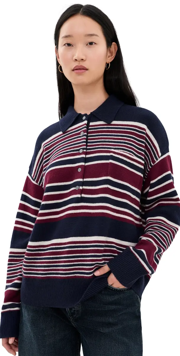 Good American The Oversized Rugby Sweater Multi tripe | Image 1 Good American The Oversized Rugby Sweater Multi tripe | Image 1
