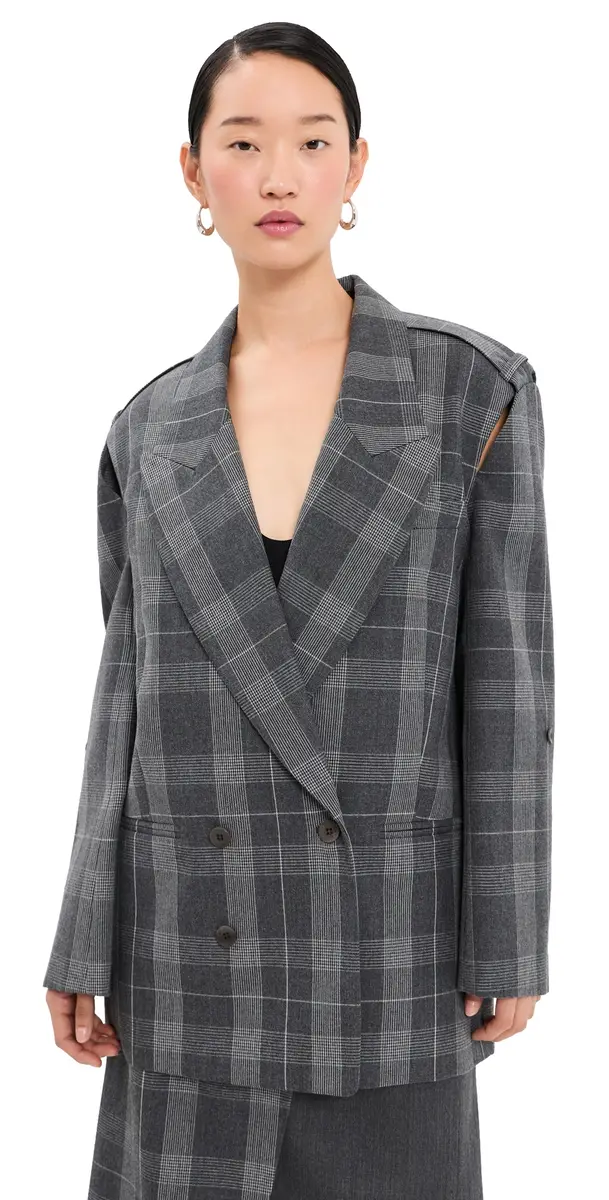 Tibi Papery Wool Easy Mens Plaid Blazer