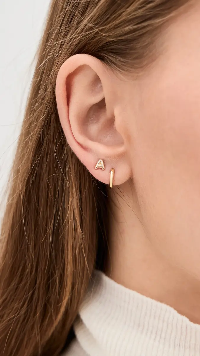 Ariel Gordon Jewelry 14k Gold Mini Helium Initial Stud Earring | Thumbnail 3