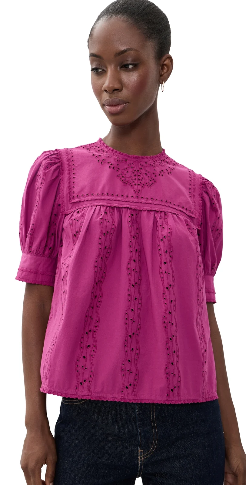 Ulla Johnson Una Short Sleeve Cotton Top