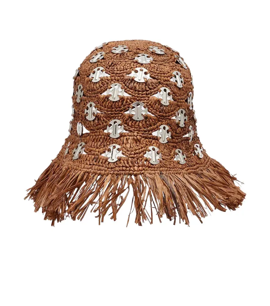 Rabanne Fringed studded raffia bucket hat | Image 1 Rabanne Fringed studded raffia bucket hat | Image 1