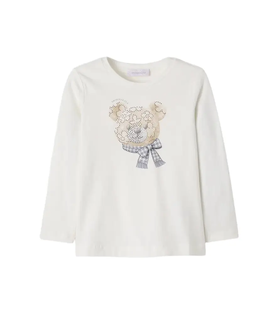 Monnalisa Embellished printed cotton-blend T-shirt | Image 1 Monnalisa Embellished printed cotton-blend T-shirt | Image 1