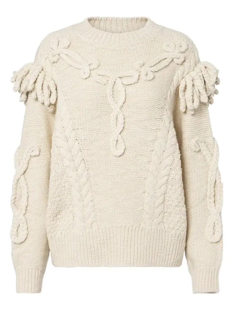 Katria cable-knit fringed wool-blend sweater Katria cable-knit fringed wool-blend sweater