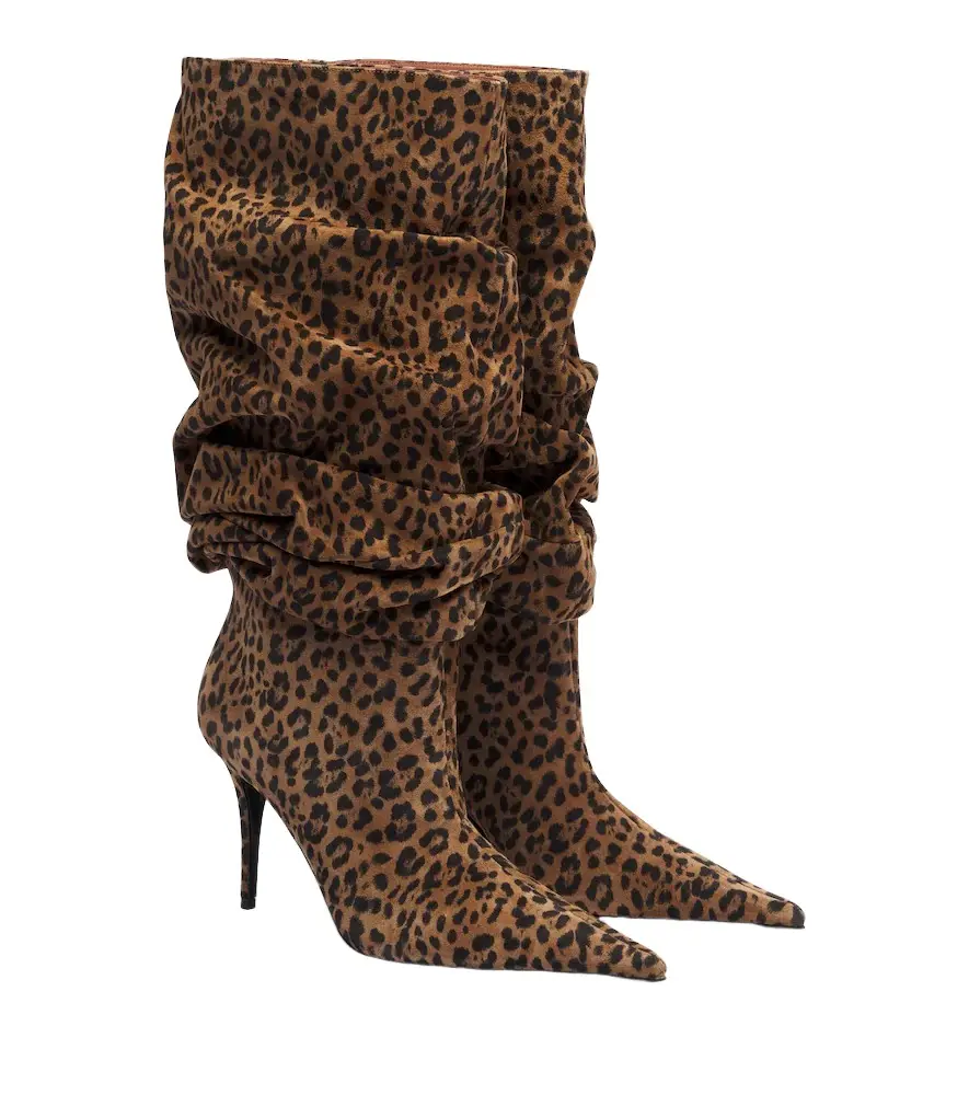 Amina Muaddi Anok leopard-print suede knee-high boots | Image 1 Amina Muaddi Anok leopard-print suede knee-high boots | Image 1