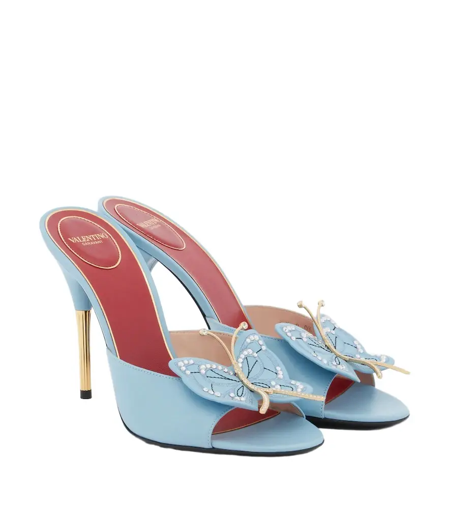 Valentino Garavani Flutterby embellished leather mules | Image 1 Valentino Garavani Flutterby embellished leather mules | Image 1