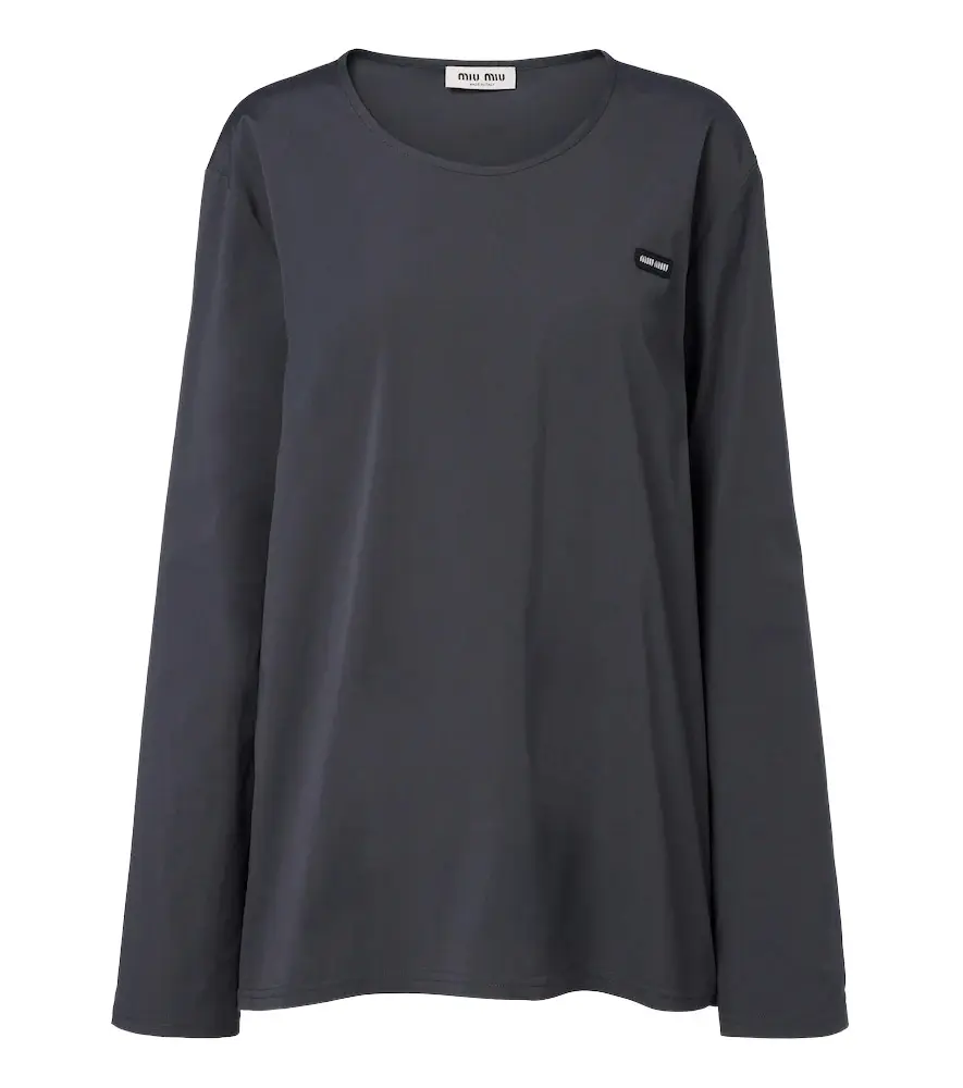 Miu Miu Cotton-blend poplin T-shirt | Image 1 Miu Miu Cotton-blend poplin T-shirt | Image 1