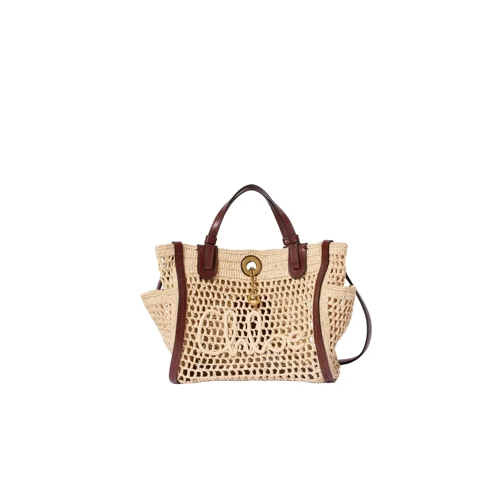 Chloé Small Chloé Iconic double carry bag in raffia | Image 1 Chloé Small Chloé Iconic double carry bag in raffia | Image 1