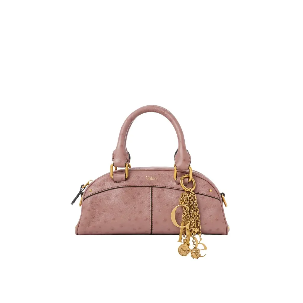 Chloé Small Chloé bowling bag in ostrich-effect leather | Image 1 Chloé Small Chloé bowling bag in ostrich-effect leather | Image 1