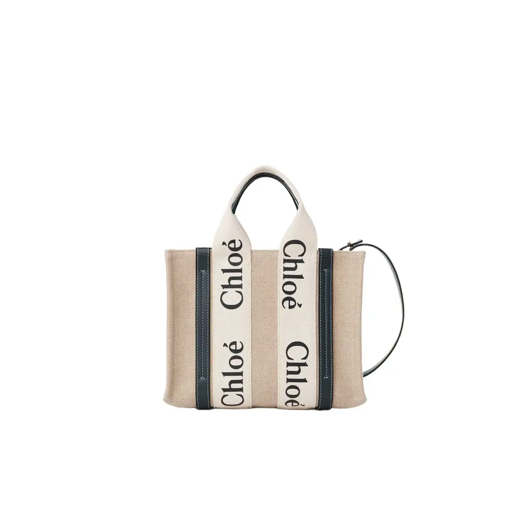Chloé Small Woody tote bag in linen | Image 1 Chloé Small Woody tote bag in linen | Image 1
