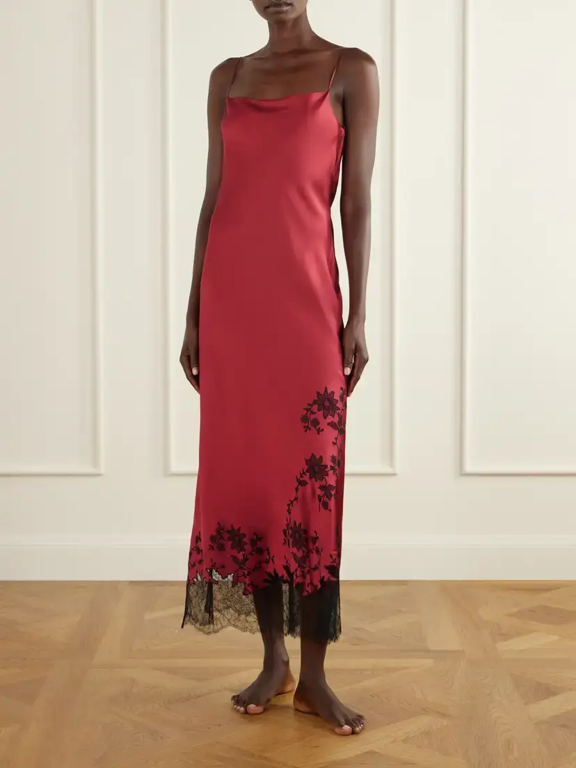 Carine Gilson Lace-trimmed Silk-satin Maxi Dress | Thumbnail 2 Carine Gilson Lace-trimmed Silk-satin Maxi Dress | Thumbnail 2