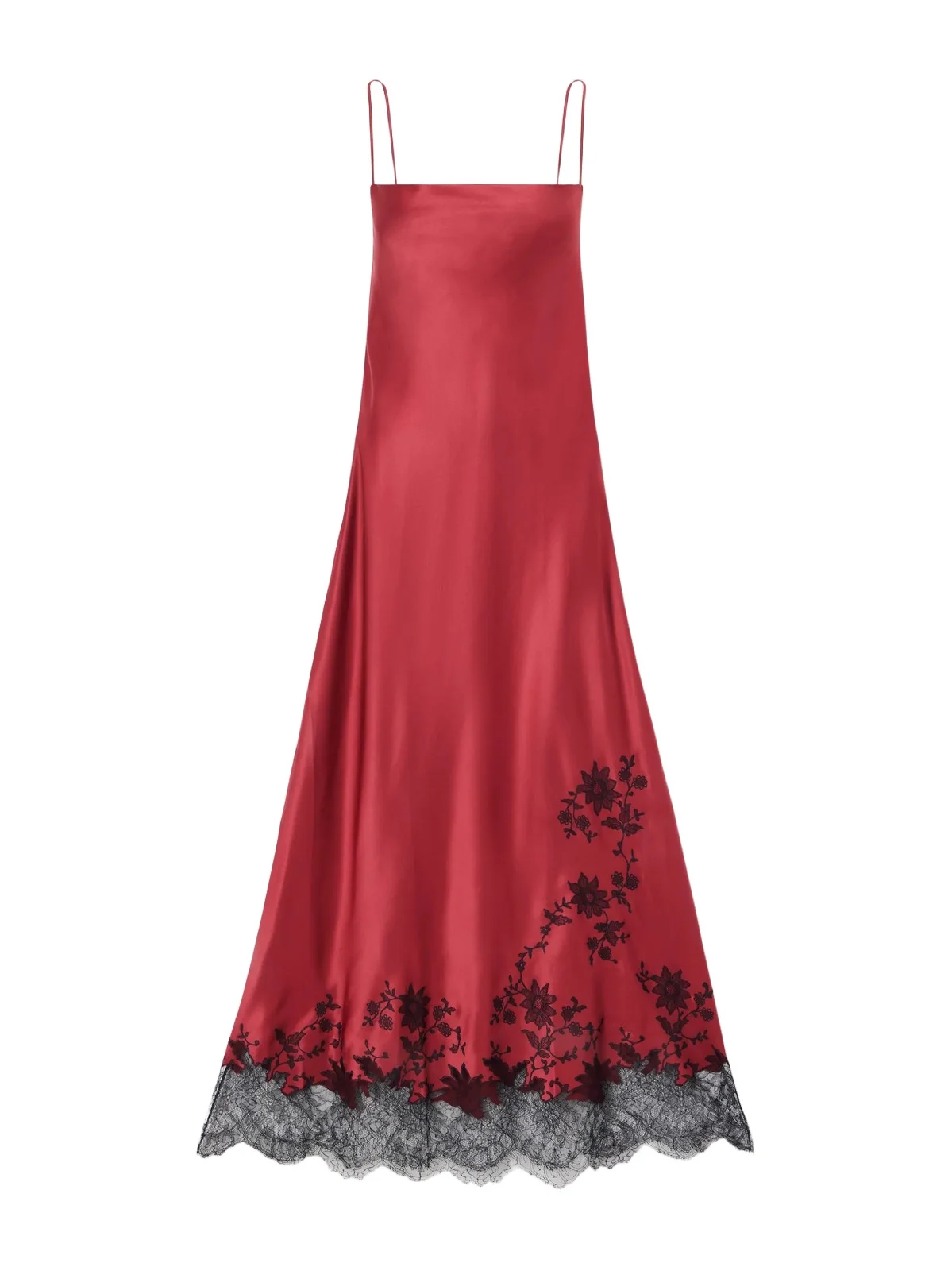 Lace-trimmed Silk-satin Maxi Dress
