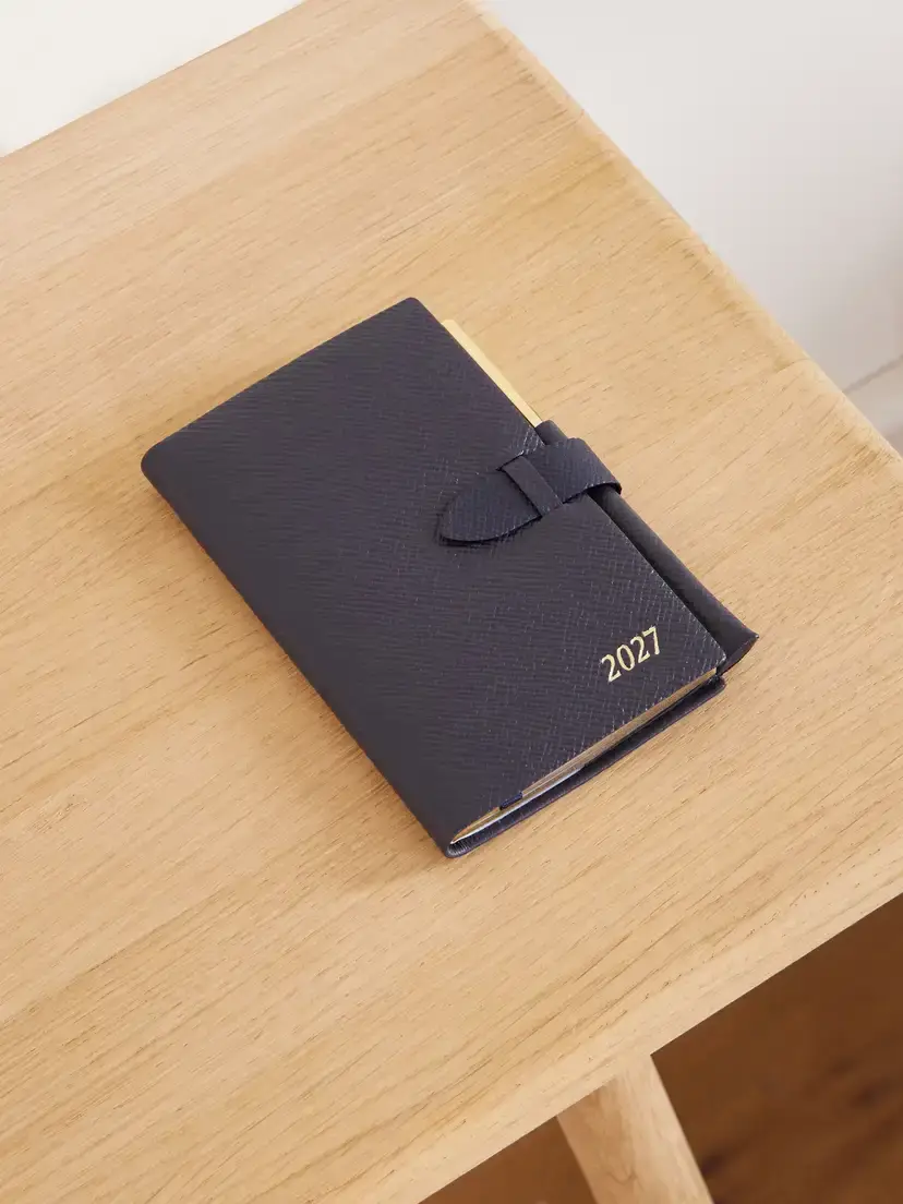 Pastegrain 2027 Panama Textured-leather Diary With Pencil - Blue Pastegrain 2027 Panama Textured-leather Diary With Pencil - Blue