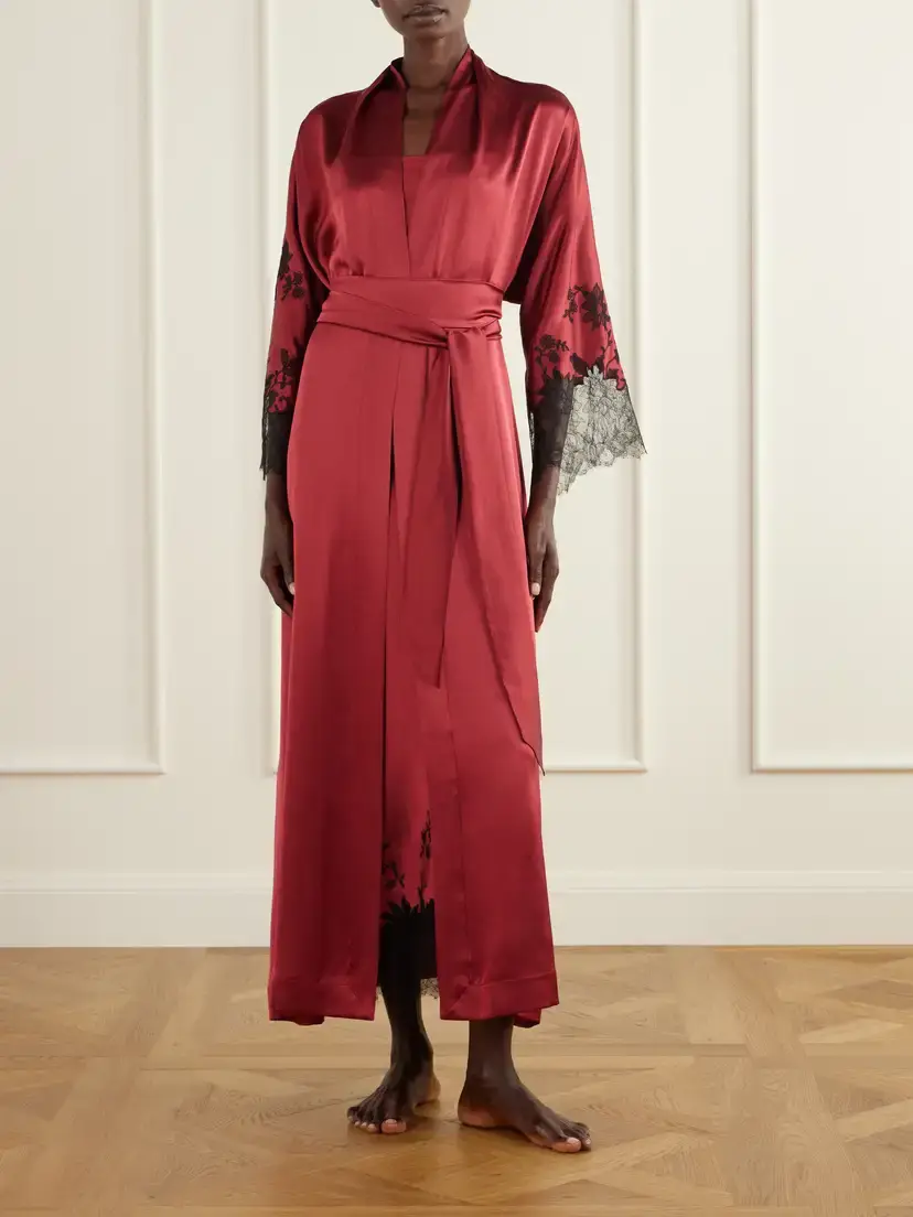 Carine Gilson Belted Lace-embroidered Silk-satin Robe | Thumbnail 2 Carine Gilson Belted Lace-embroidered Silk-satin Robe | Thumbnail 2