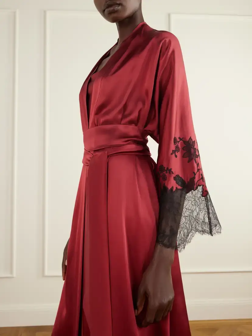 Carine Gilson Belted Lace-embroidered Silk-satin Robe | Thumbnail 4 Carine Gilson Belted Lace-embroidered Silk-satin Robe | Thumbnail 4