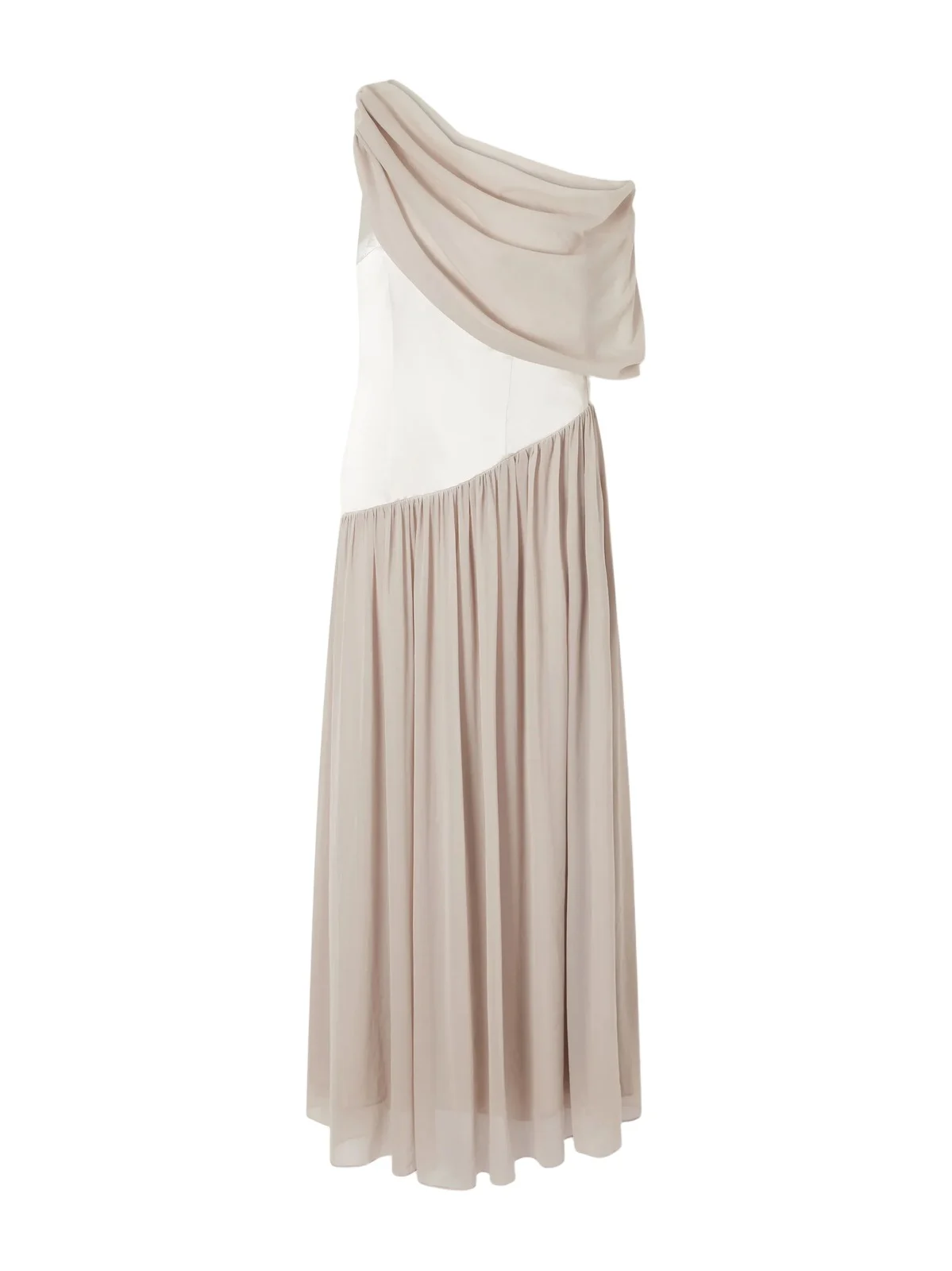 Gwyneth Asymmetric Draped Satin-trimmed Gerogette Gown