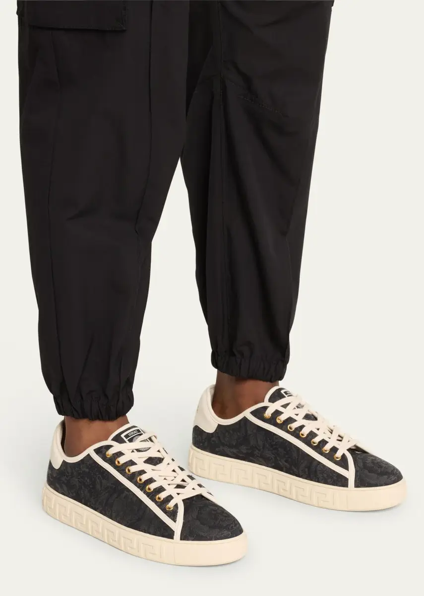 Versace Men's La Greca Baroque Canvas Low-Top Sneakers | Thumbnail 2 Versace Men's La Greca Baroque Canvas Low-Top Sneakers | Thumbnail 2