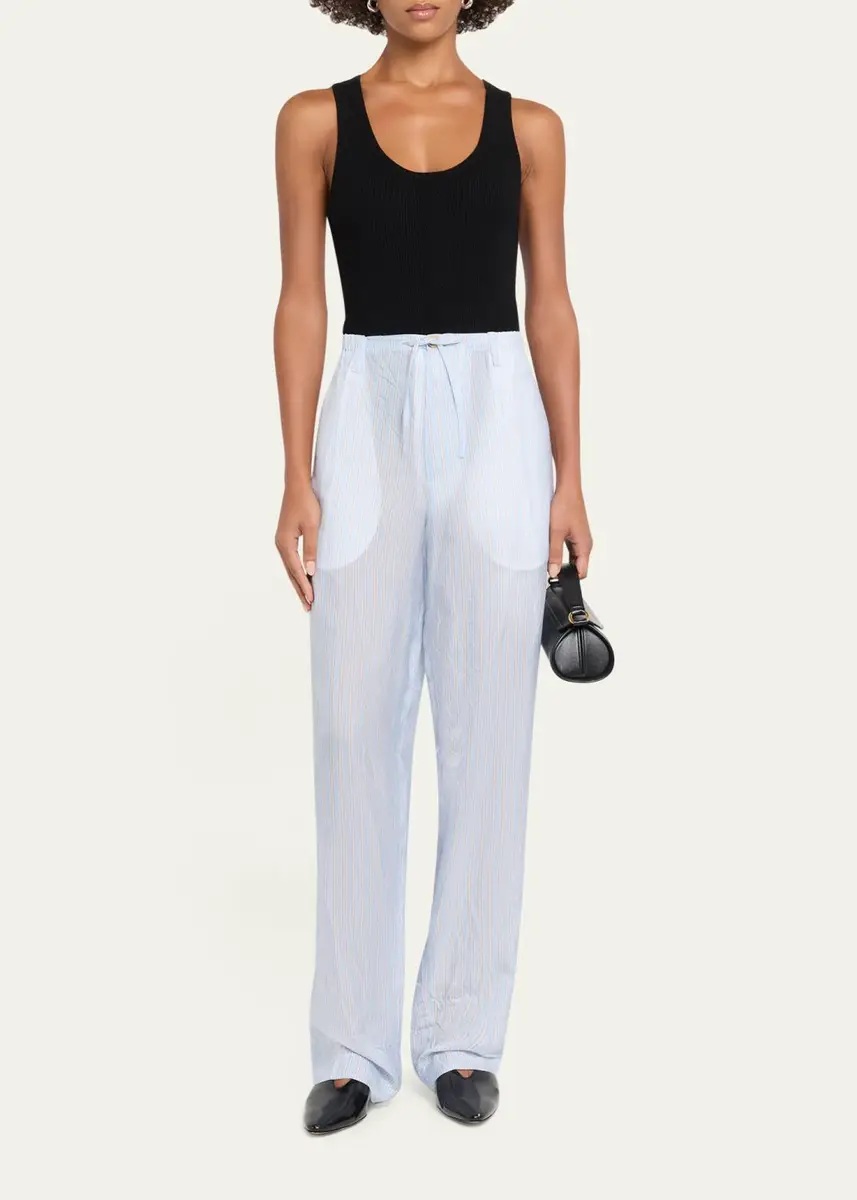 Dries Van Noten Men's Penny Stripe Cupro Straight-Leg Trousers | Thumbnail 2