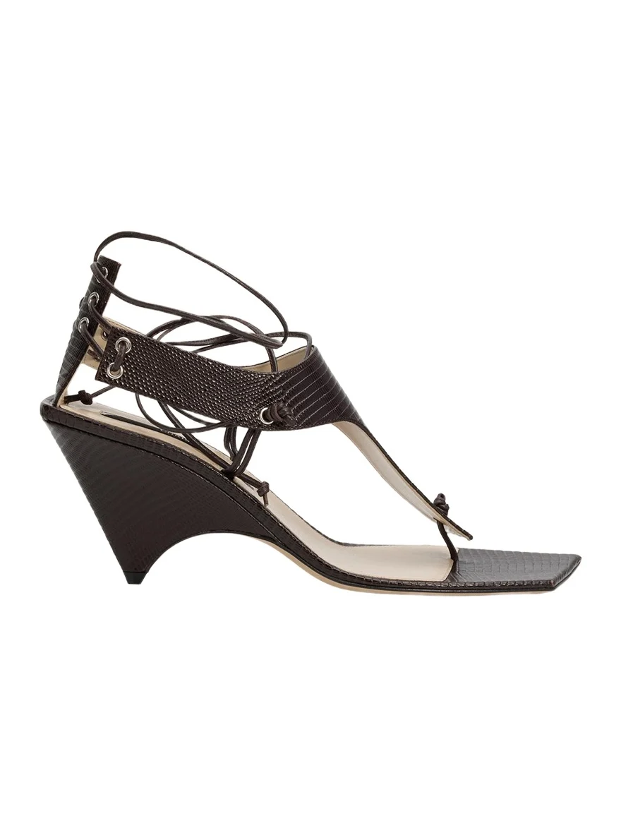 CHRISTEN 75mm Edge Lizard-Embossed Leather Ankle-Tie Sandals