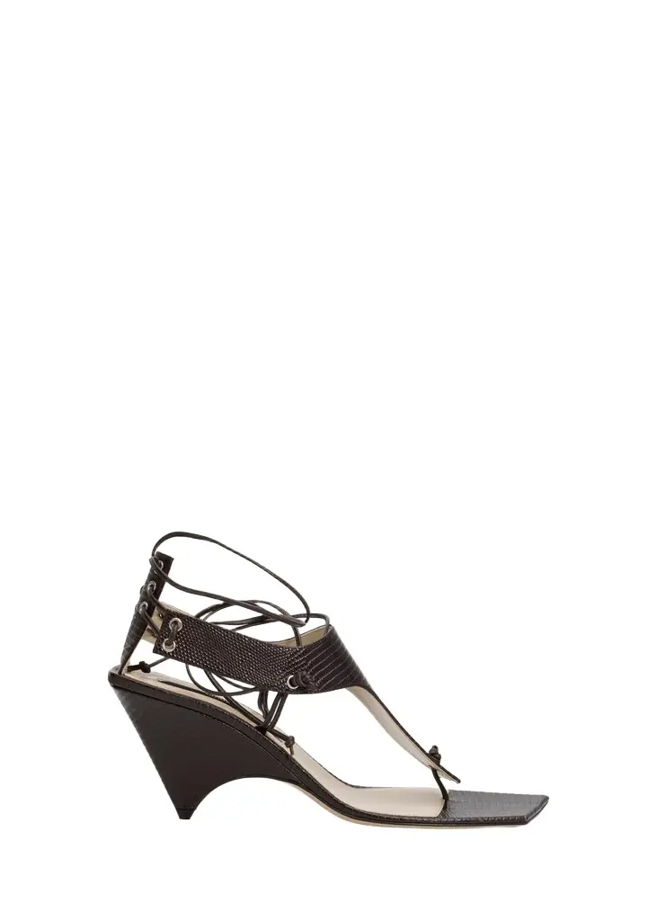 Christen 75mm Edge Lizard-Embossed Leather Ankle-Tie Sandals | Image 1 Christen 75mm Edge Lizard-Embossed Leather Ankle-Tie Sandals | Image 1