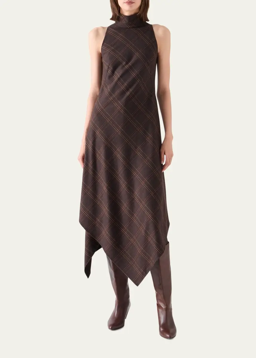 Akris punto Blanket Check Wool-Blend Flannel Midi Dress | Thumbnail 2 Akris punto Blanket Check Wool-Blend Flannel Midi Dress | Thumbnail 2