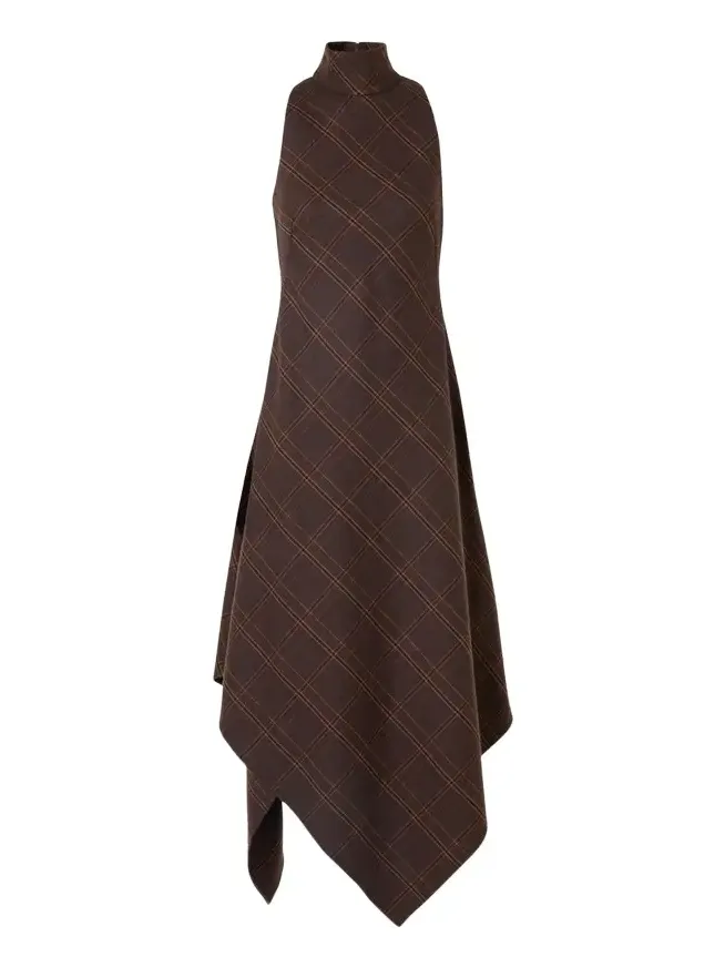 Blanket Check Wool-Blend Flannel Midi Dress