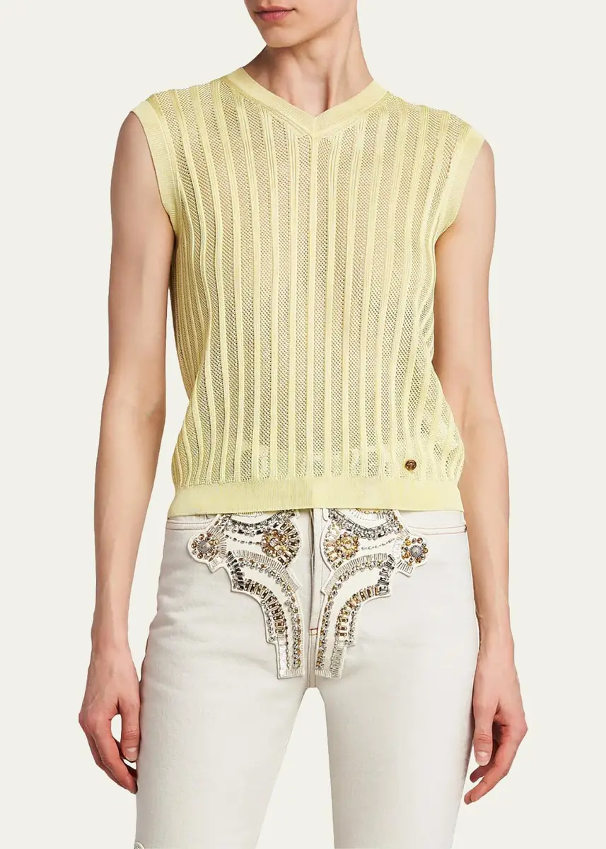 Versace La Vacanza Mesh Rib-Knit Sweater Vest | Thumbnail 4