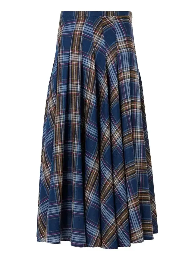Plaid Lightweight Wool Blend Shelley Midi Skirt Plaid Lightweight Wool Blend Shelley Midi Skirt
