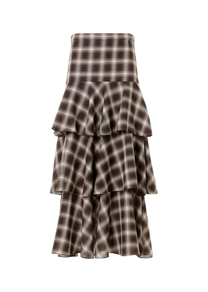Akris punto Shelley Plaid Techno Wool-Blend Midi Skirt | Image 1 Akris punto Shelley Plaid Techno Wool-Blend Midi Skirt | Image 1