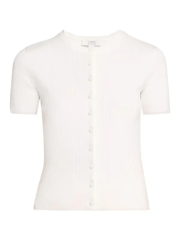 Rib-Knit Cotton Short-Sleeve Cardigan Rib-Knit Cotton Short-Sleeve Cardigan
