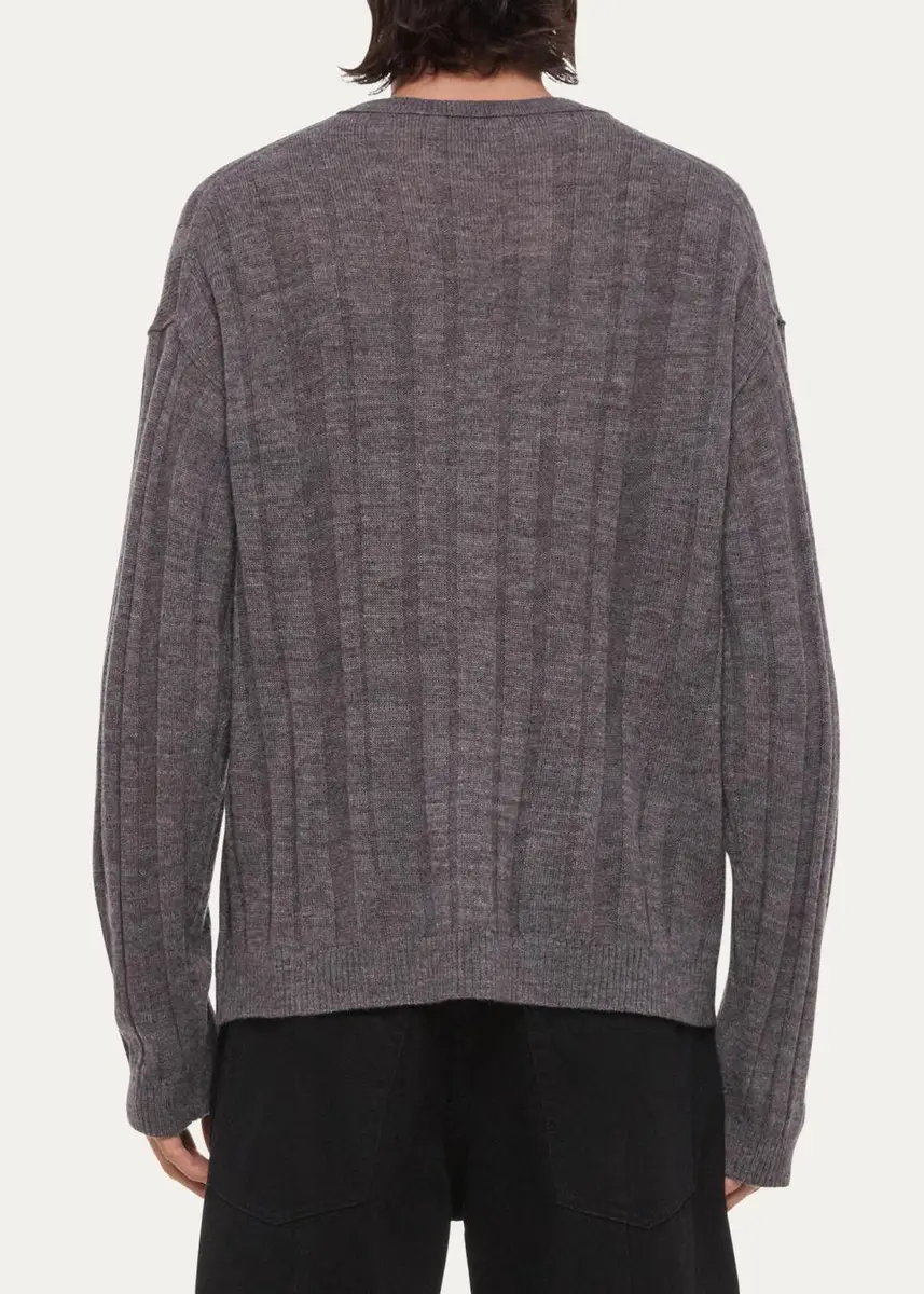 Helmut Lang Men's Wide-Rib Wool and Nylon Crewneck Sweater | Thumbnail 3