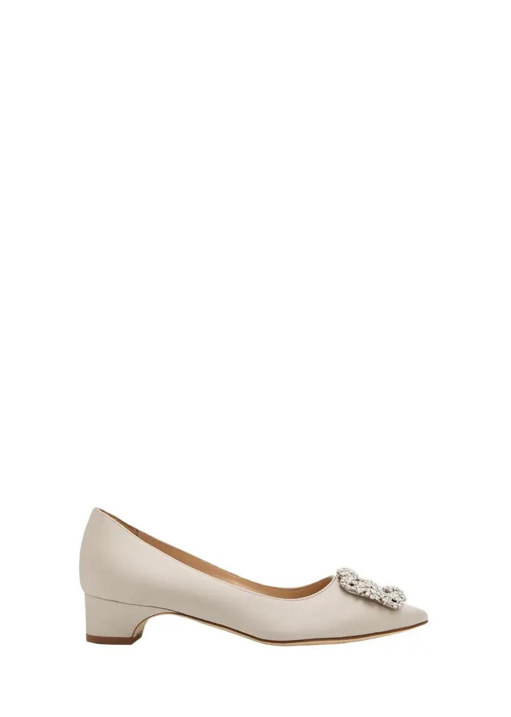 Manolo Blahnik 25mm Hangisibar Satin Crystal Buckle Pumps | Image 1 Manolo Blahnik 25mm Hangisibar Satin Crystal Buckle Pumps | Image 1