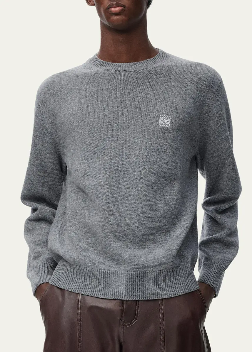Loewe Men's Wool Mini-Anagram Crewneck Sweater | Thumbnail 4 Loewe Men's Wool Mini-Anagram Crewneck Sweater | Thumbnail 4