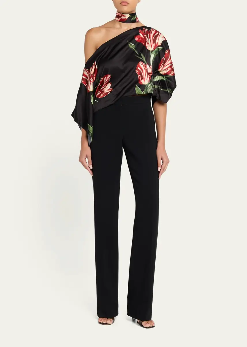 Alice + Olivia Rita Draped Floral One-Shoulder Crop Top | Thumbnail 2