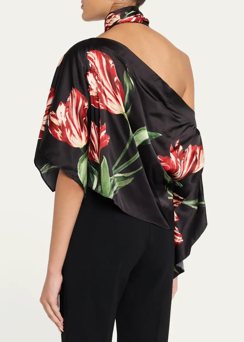Alice + Olivia Rita Draped Floral One-Shoulder Crop Top | Thumbnail 3