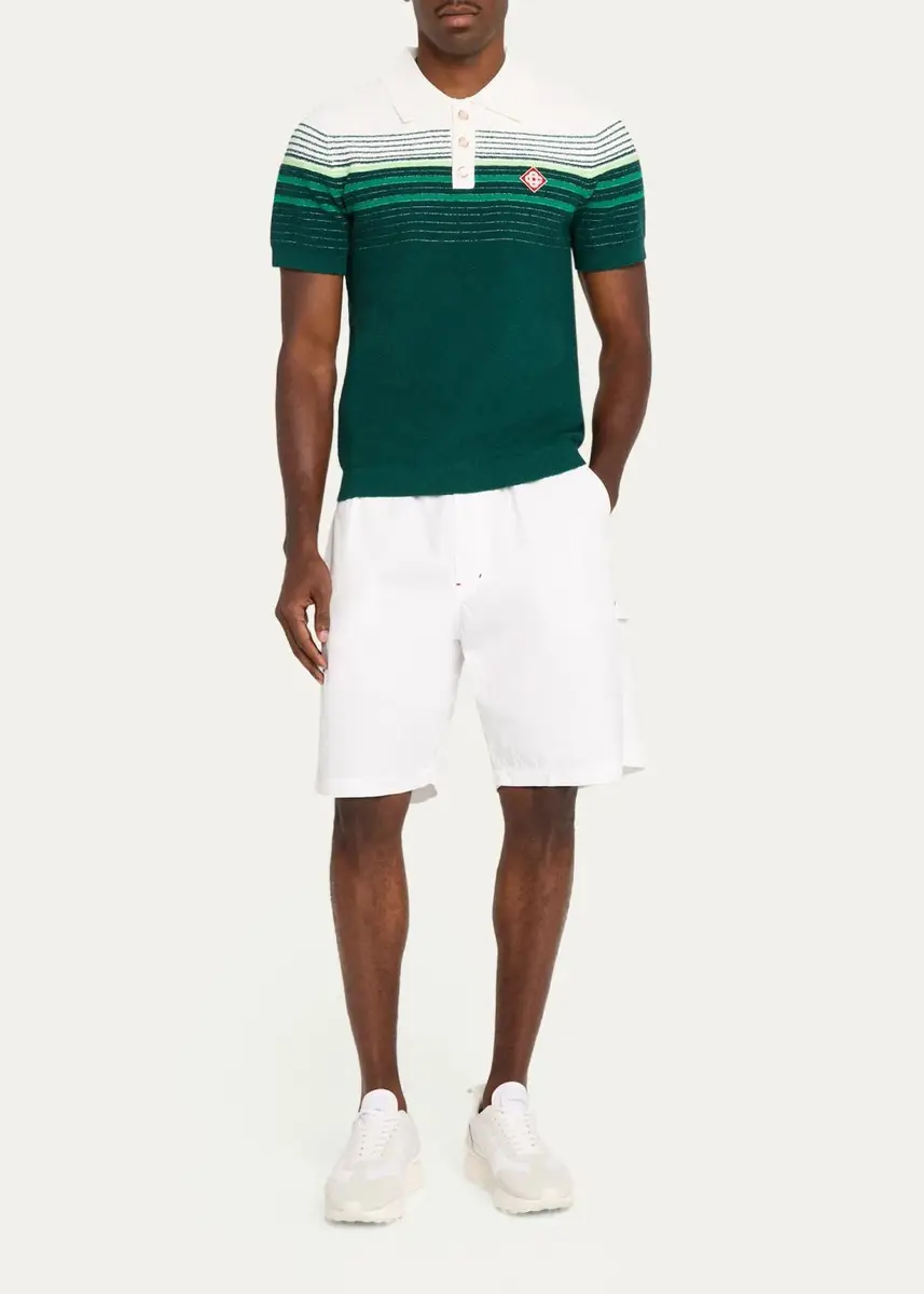 Casablanca Men's Cotton Blend Stripe Knit Polo Shirt | Thumbnail 2