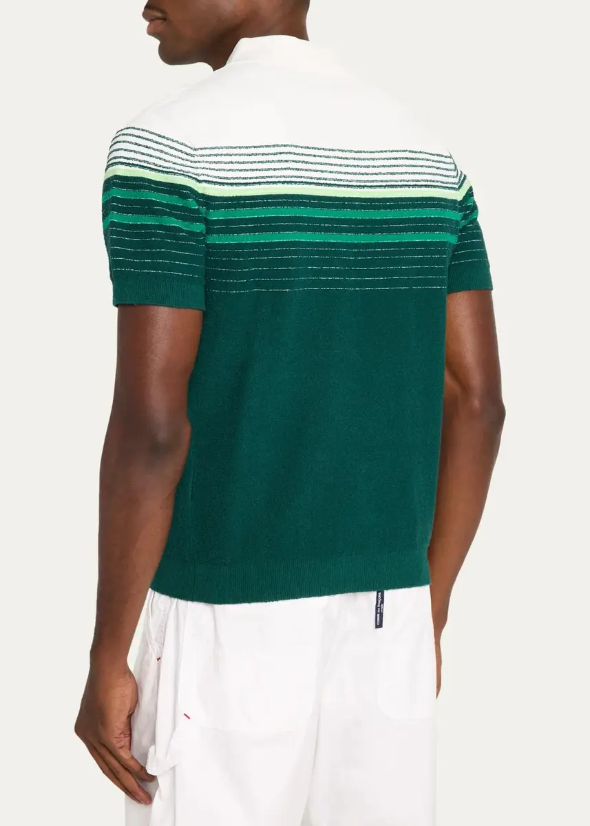 Casablanca Men's Cotton Blend Stripe Knit Polo Shirt | Thumbnail 3