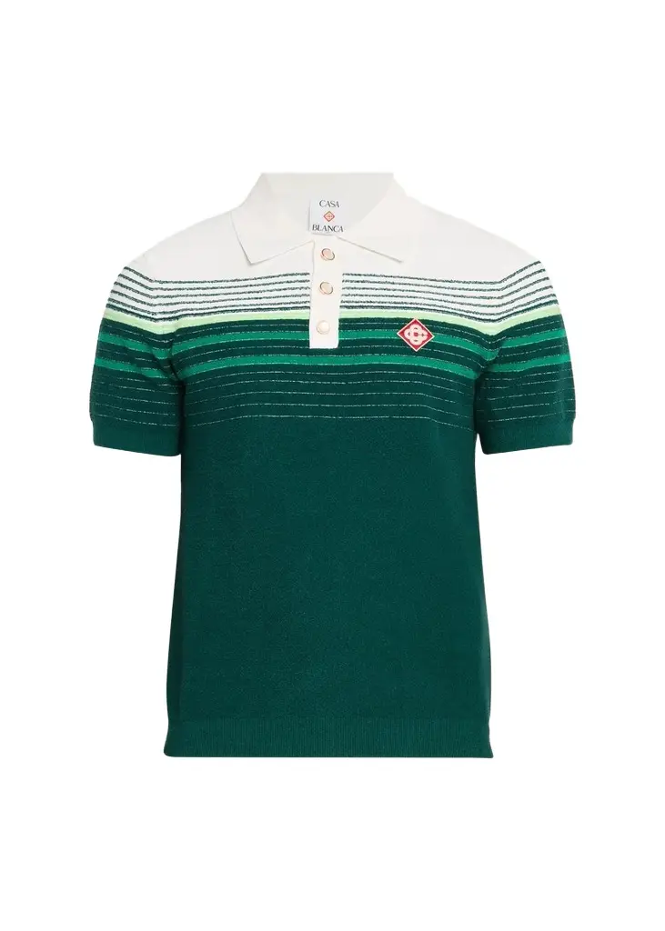 Casablanca Men's Cotton Blend Stripe Knit Polo Shirt | Image 1 Casablanca Men's Cotton Blend Stripe Knit Polo Shirt | Image 1