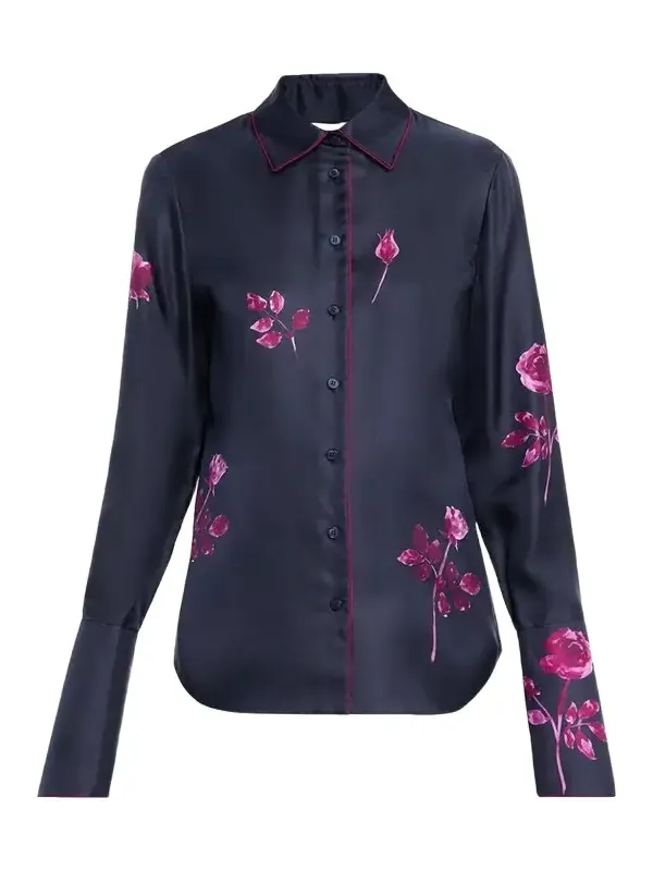 Floral-Print Silk Twill Blouse