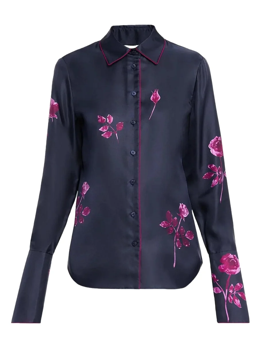 Floral-Print Silk Twill Blouse