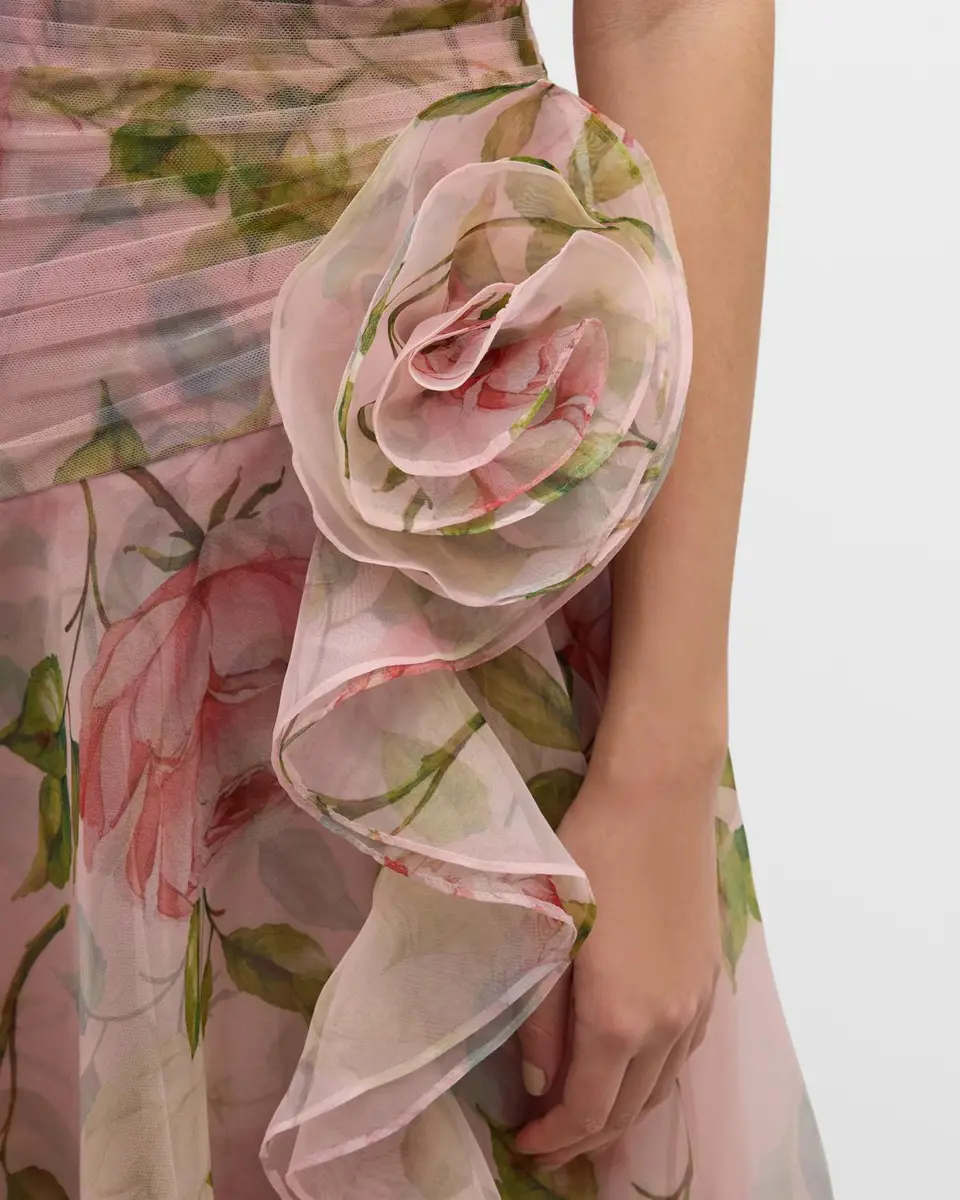 Rickie Freeman for Teri Jon Pleated Off-Shoulder Floral-Print Organza Gown | Thumbnail 5 Rickie Freeman for Teri Jon Pleated Off-Shoulder Floral-Print Organza Gown | Thumbnail 5