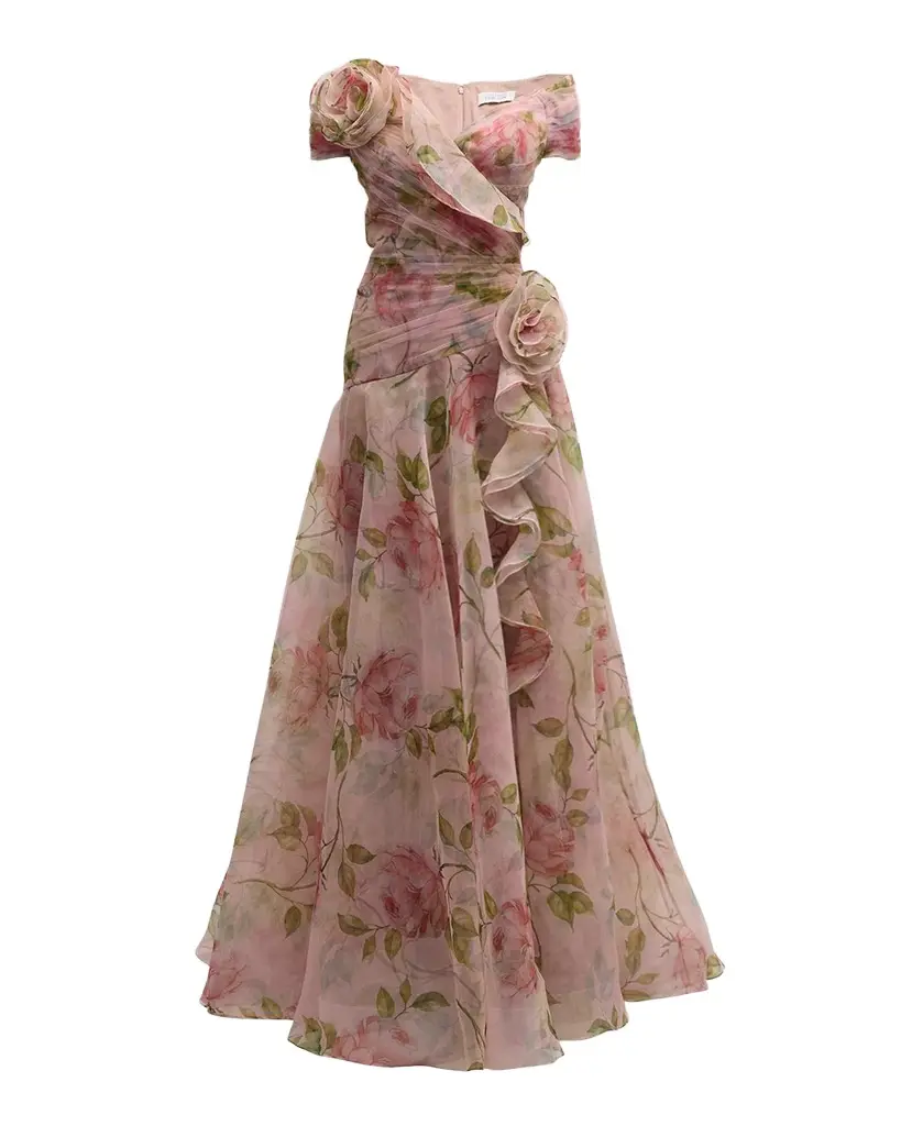 Rickie Freeman for Teri Jon Pleated Off-Shoulder Floral-Print Organza Gown | Image 1 Rickie Freeman for Teri Jon Pleated Off-Shoulder Floral-Print Organza Gown | Image 1
