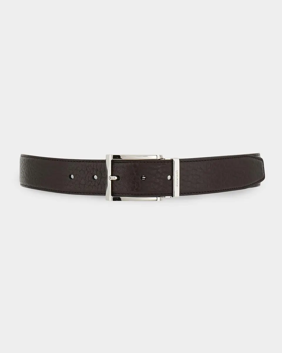 Ferragamo Men's Double Adjustable Leather Belt | Thumbnail 4
