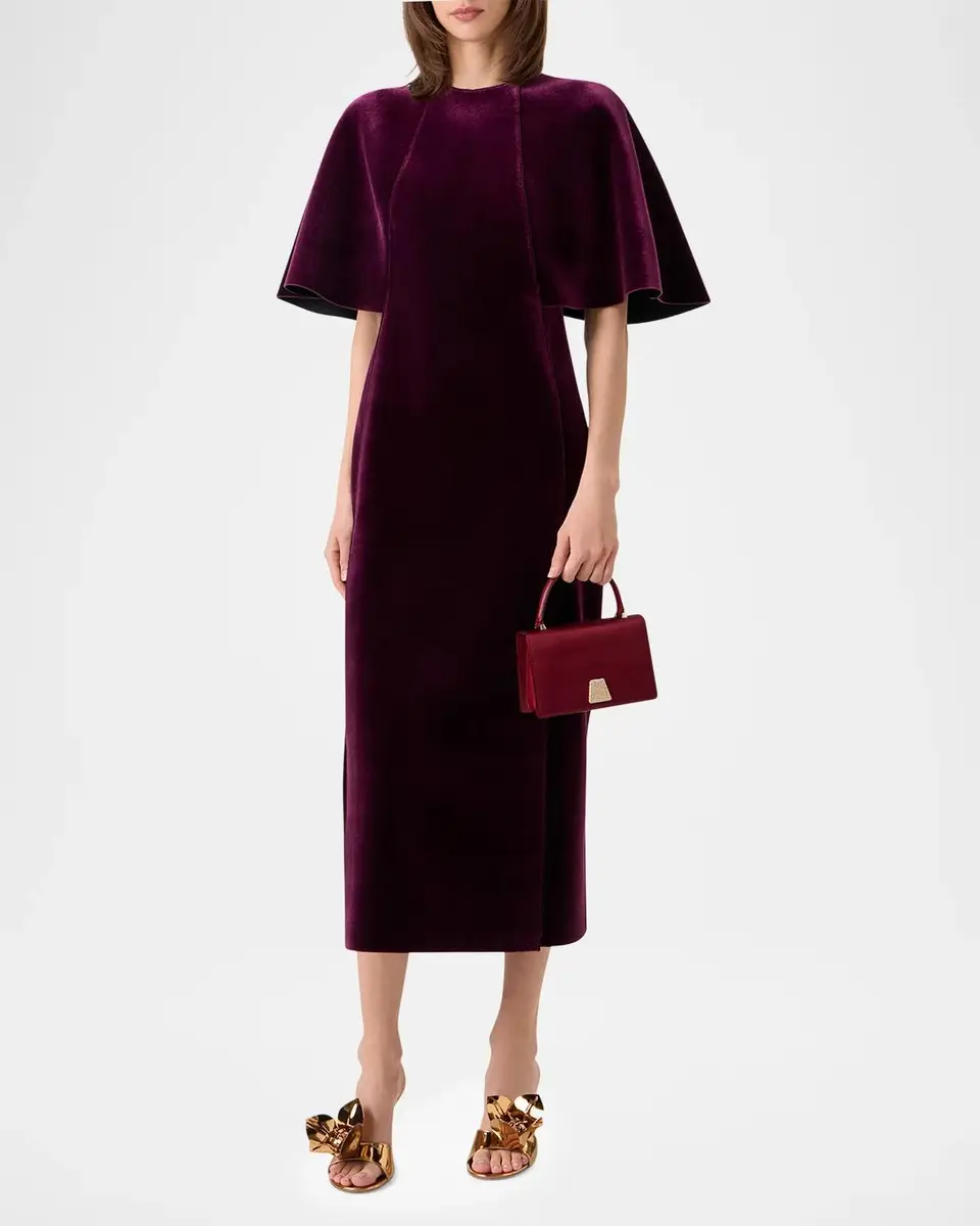 Akris Cape-Sleeve Velvet Neoprene Midi Dress | Thumbnail 2 Akris Cape-Sleeve Velvet Neoprene Midi Dress | Thumbnail 2