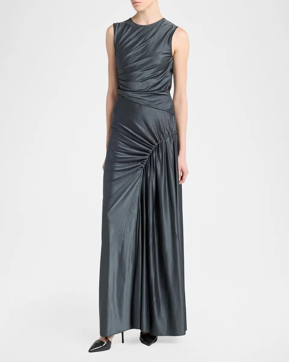 Giorgio Armani Embellished Ruched Long Sleeveless Dress | Thumbnail 4