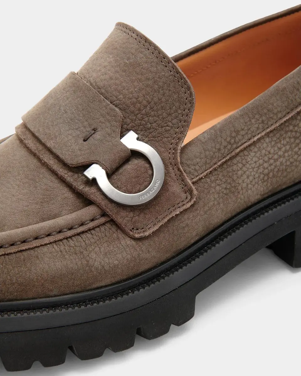 Ferragamo Men's Andover Suede Lug-Sole Loafers | Thumbnail 3